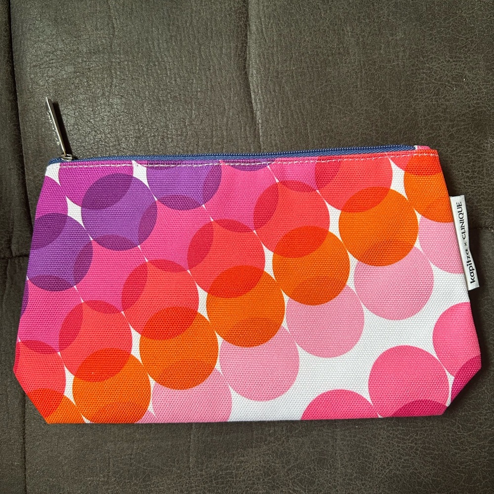 New Kapitza X Clinique Cosmetic Travel Bag Pink Purple Orange Polka Dot Modern